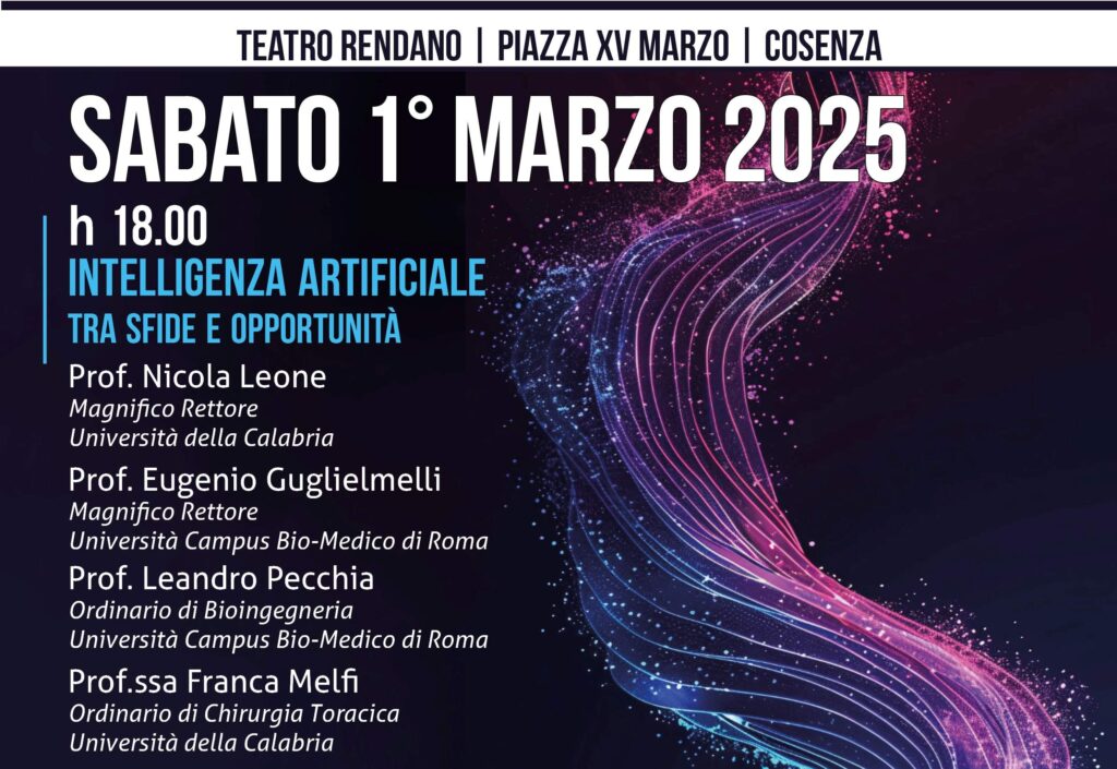 Intelligenza Artificiale tra sfide e opportunità al Teatro Rendano di Cosenza